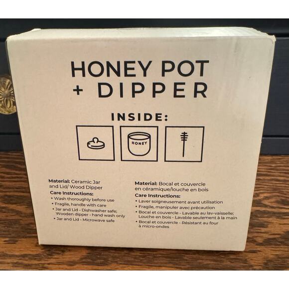 New Bushwick Kitchen Honey Pot with Dipper | Ceramic Jar with Lid | 14 oz - Picture 4 of 5